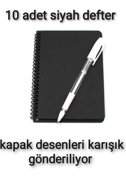 10'lu Siyah Defter ve 10 Adet Beyaz Kalem