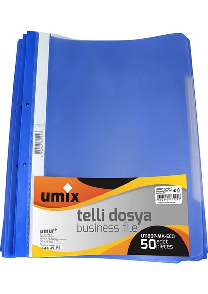 Umix Telli Plastik Dosya Mavi 50 Li 1 Paket