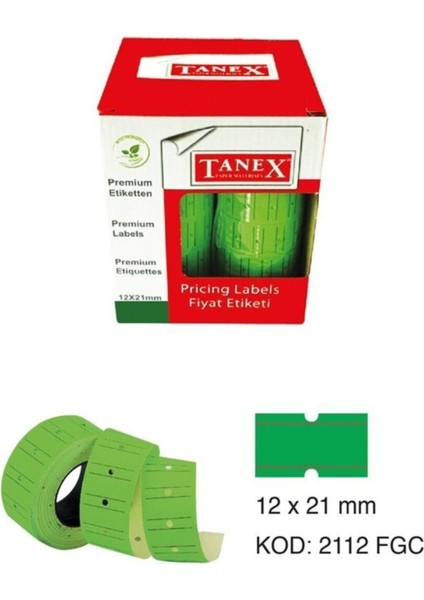 Etiket 12X21 Florasan Yeşil Florosan 800 Adet 12 Rulo