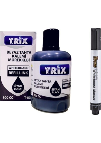 Doldurulabilir Beyaz Yazı Tahtası Kalemi Trix Mürekkep 100 ml - Siyah