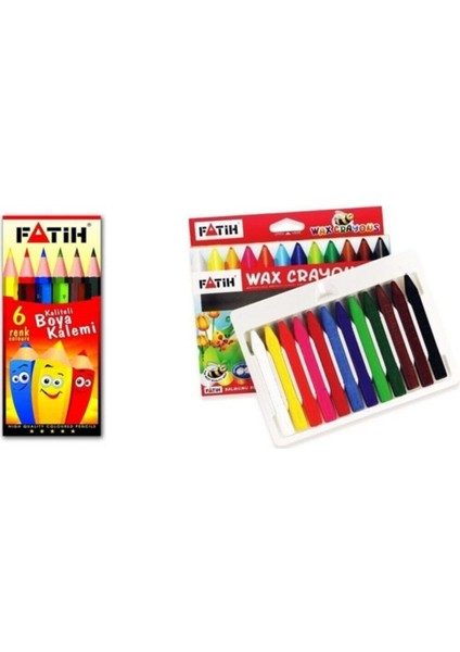 12 Renk Mum Pastel Boya + 6 Renk Kuru Boya Hediyeli