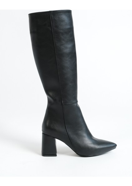 Kadın Uzun Çizme Suni Deri Siyah 6 cm Blok Topuk Fermuarlı Şık Tasarım fiyatları