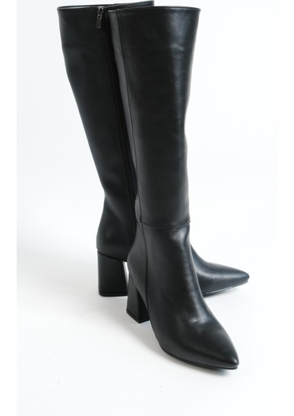 Kadın Uzun Çizme Suni Deri Siyah 6 cm Blok Topuk Fermuarlı Şık Tasarım fırsatları