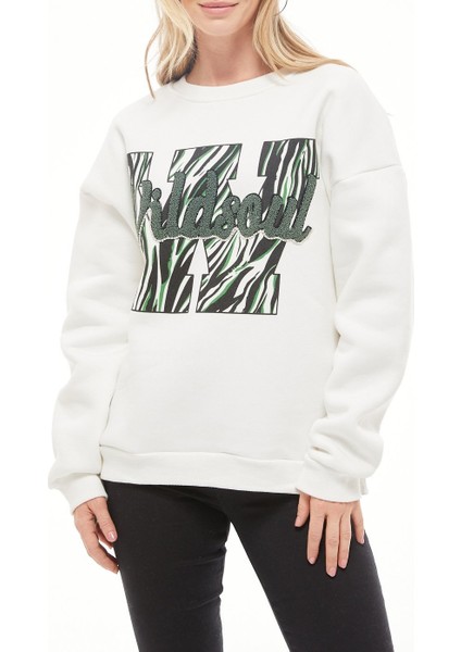 Nakışlı Taşlı Ekru Sweatshirt fiyatları