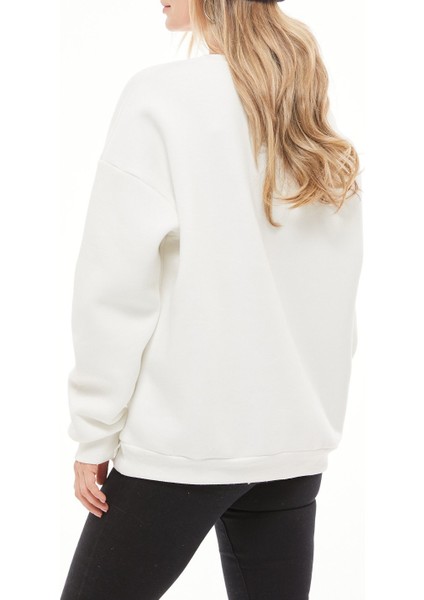 Nakışlı Taşlı Ekru Sweatshirt indirimleri