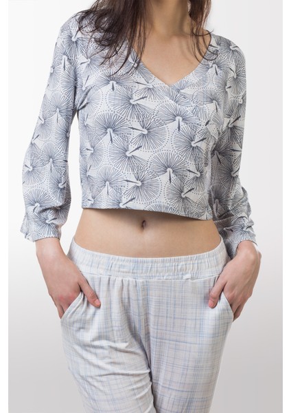 Via Bianco Sensu Crop Uzun Xl Beden Pijama Takımı Xl