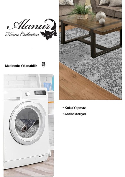 Dijital Salon Halısı Star Pamuk Kaymaz Taban Modern Krystle Gri