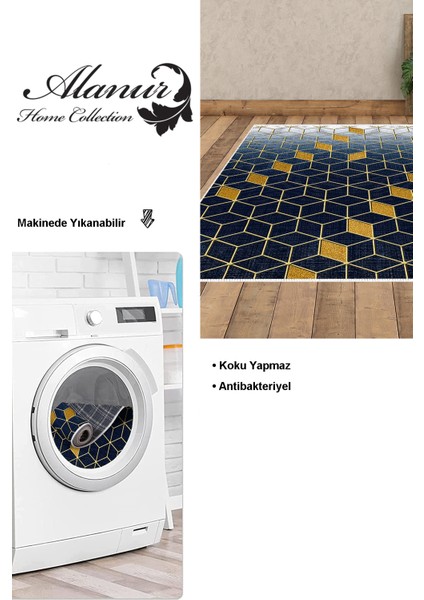 Dijital Salon Halısı Star Pamuk Kaymaz Taban Modern Daire Lacivert modelleri