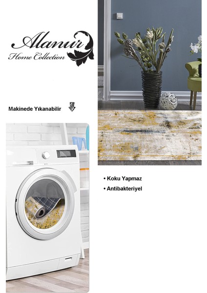 Dijital Salon Halısı Star Pamuk Kaymaz Taban Modern Landen Hardal modelleri