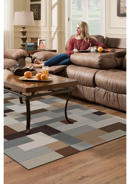 Dijital Salon Halısı Yıldız Deri Kaymaz Taban Modern Andrina Kahve