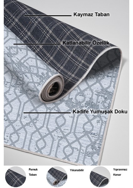 Dijital Salon Halısı Star Pamuk Kaymaz Taban Modern Eliana Mavi indirimleri