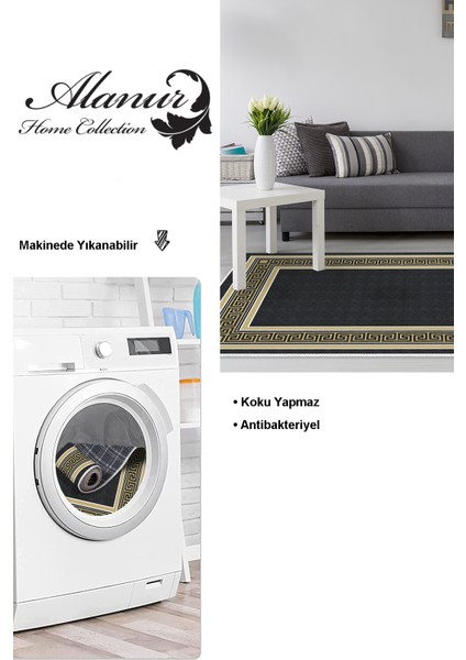 Dijital Salon Halısı Star Pamuk Kaymaz Taban Modern Hunter Siyah