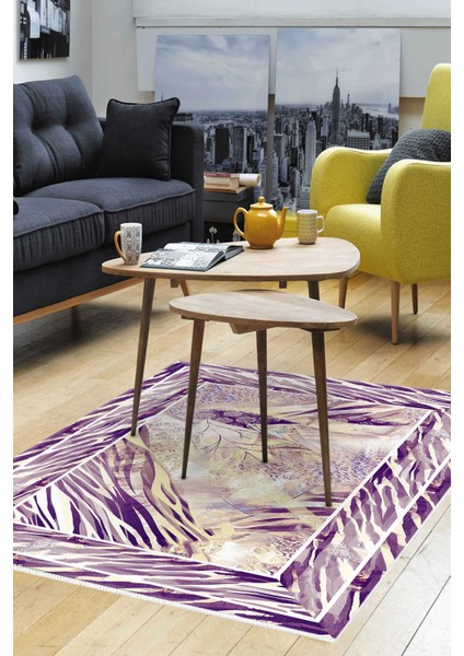 Dijital Salon Halısı Star Pamuk Kaymaz Taban Modern Elliot Mürdüm