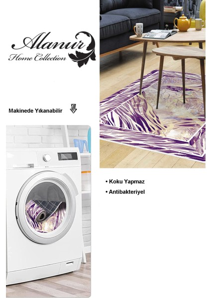 Dijital Salon Halısı Star Pamuk Kaymaz Taban Modern Elliot Mürdüm modelleri