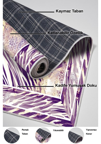 Dijital Salon Halısı Star Pamuk Kaymaz Taban Modern Elliot Mürdüm indirimleri