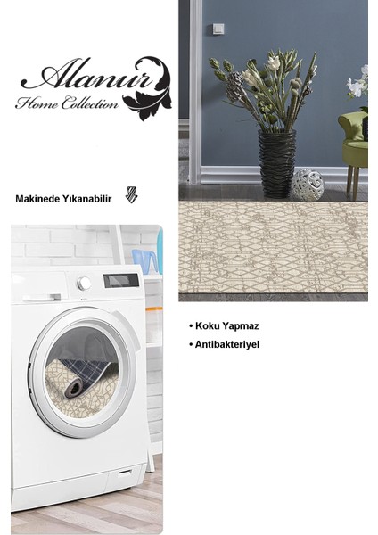 Dijital Salon Halısı Star Pamuk Kaymaz Taban Modern Eliana Vizon