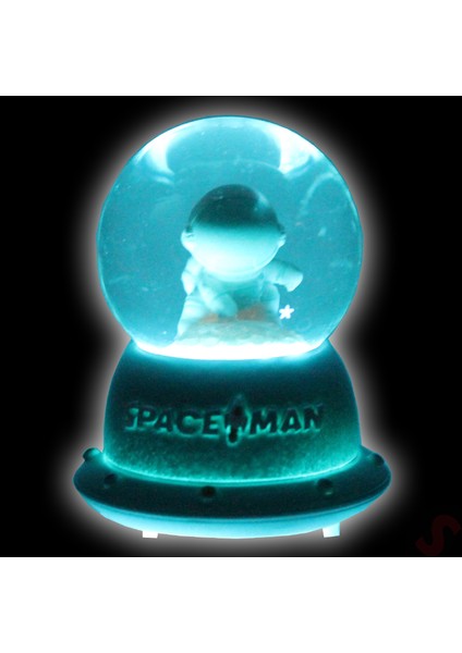 Uçuşan Yıldızlı,7,5cm x 4,5cm LED Işıklı Astronot Küre - Turkuaz