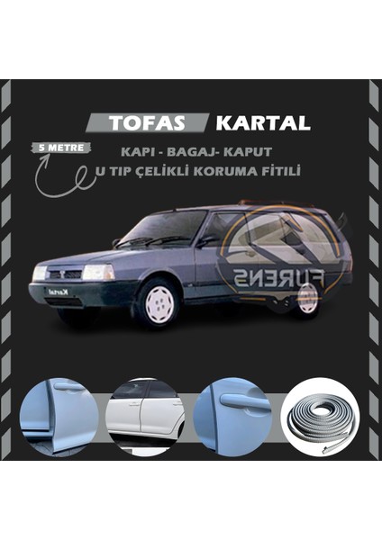 Tofaş Kartal Oto Araç Kapı Koruma Fitili 5metre Parlak Gri Renk