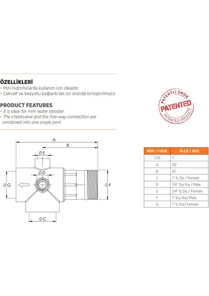 Beş Yollu Çekvalf Eko - 1'' - Dış Diş