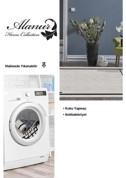 Dijital Salon Halısı Star Pamuk Kaymaz Taban Modern Agnese Gri Siyah