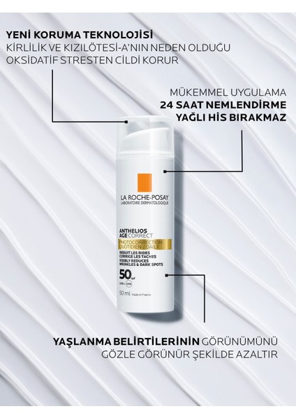La Roche Posay Anthelios Age Correct Spf50 Renkli Kapatıcı Özelliğe Sahip Yüz Güneş Kremi 50 Ml