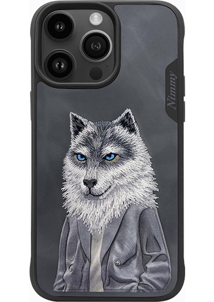 iPhone 15 Pro Max Wolf Serisi Kurt Nakış İşlemeli Detaylı 3D Füme Telefon Kılıfı