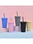 Bej 450ML 450ML Mat Hissedilen Kahve Fincanı Gıda Sınıfı Pp Plastik Macaron Öğrenci Fincanı Şeker Renk Su Bardağı 450ML Buzlu Plastik Pipetli Bardak (Yurt Dışından) 4