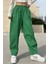 Kadın Yeşil Yüksek Bel, Cepli, Beli Lastikli, Salaş Gabardin Pantolon 3