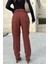Kadın Kiremit Yüksek Bel, Kaşe Kumaş, Rahat Kalıp, Regular Kesim, Pliseli, Cepli Pantolon 2