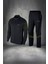 Büyük Beden Erkek Siyah Supra Penye Kumaş Cepli Fermuarlı Spor Eşofman Takımı (4XL- 10XL) 1
