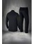 Büyük Beden Erkek Siyah Supra Penye Kumaş Cepli Fermuarlı Spor Eşofman Takımı (4XL- 10XL) 4