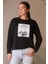 KIZ BASKILI SIFIR YAKA SİYAH KADIN SWEATSHİRT 28176-2K4 3