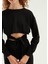 Kadın Siyah Renk Önden Bağlama Detaylı Sweatshirt 3