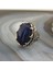 925 Ayar Gümüş Mavi Kaplan Gözü Taşlı Kral Tacı Erkek Yüzük 1