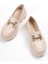 Oval Burunlu Metal Tokalı Trak Tabanlı Kadın Loafer 3