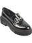 Oval Burunlu Metal Tokalı Trak Tabanlı Kadın Loafer 3