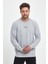 Erkek Gri Bisiklet Yaka Nakış Detaylı Regular Fit Sweatshirt 1