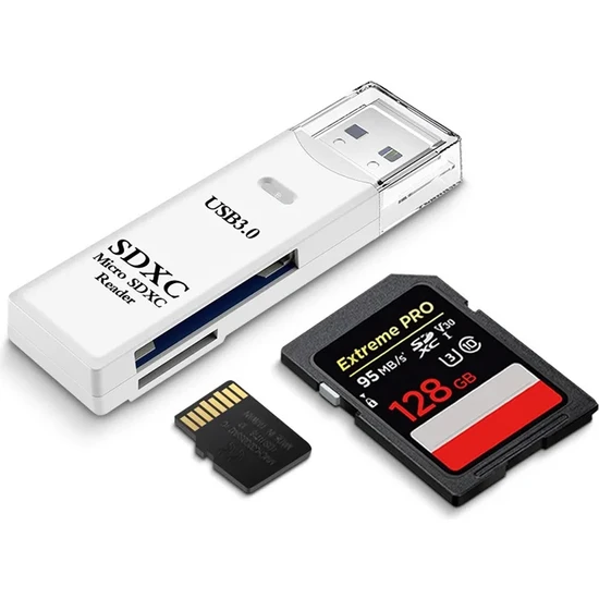 Foxyn FXN-143 Tf USB Kart Okuyucu Bellek USB 3.0 Mikro Sd Kart USB Adapter Çevirici-Beyaz