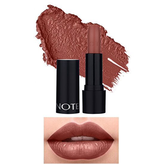 Note Deep Impact Lipstick Kremsi Dokulu Yarı Parlak Ruj 05 Leather Mood - Açık Kahverengi