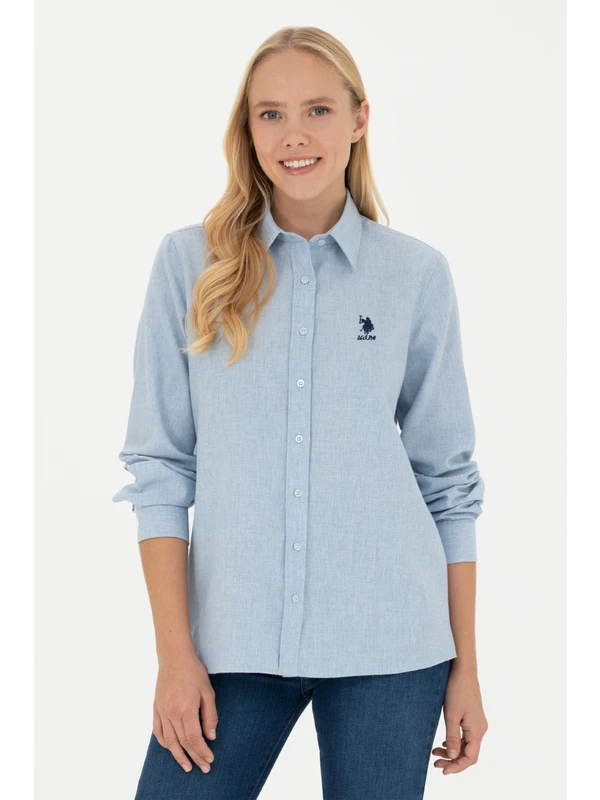 U.S. Polo Assn. Kadın Açık Mavi Desenli Gömlek 50277622-VR003