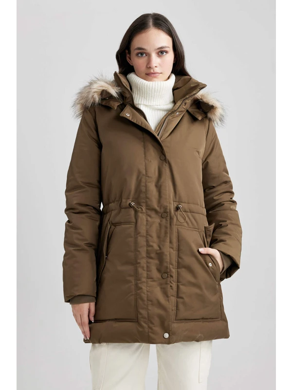 DeFacto Su Geçirmez Relax Fit Kapüşonlu Suni Kürklü Mont Parka A4074AX23WN