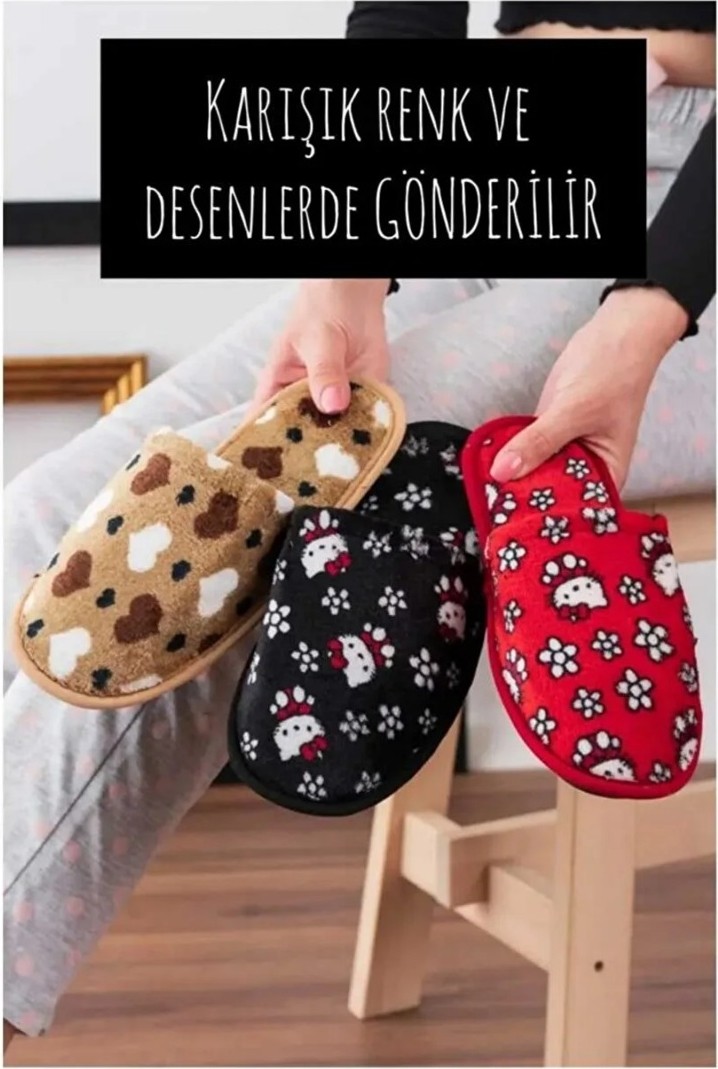 Berchill 3 Lü Paket Ev Terliği Çeyiz Terliği Kışlık Terlik Ses Yapmaz Hafif Taban Taban görsel 2