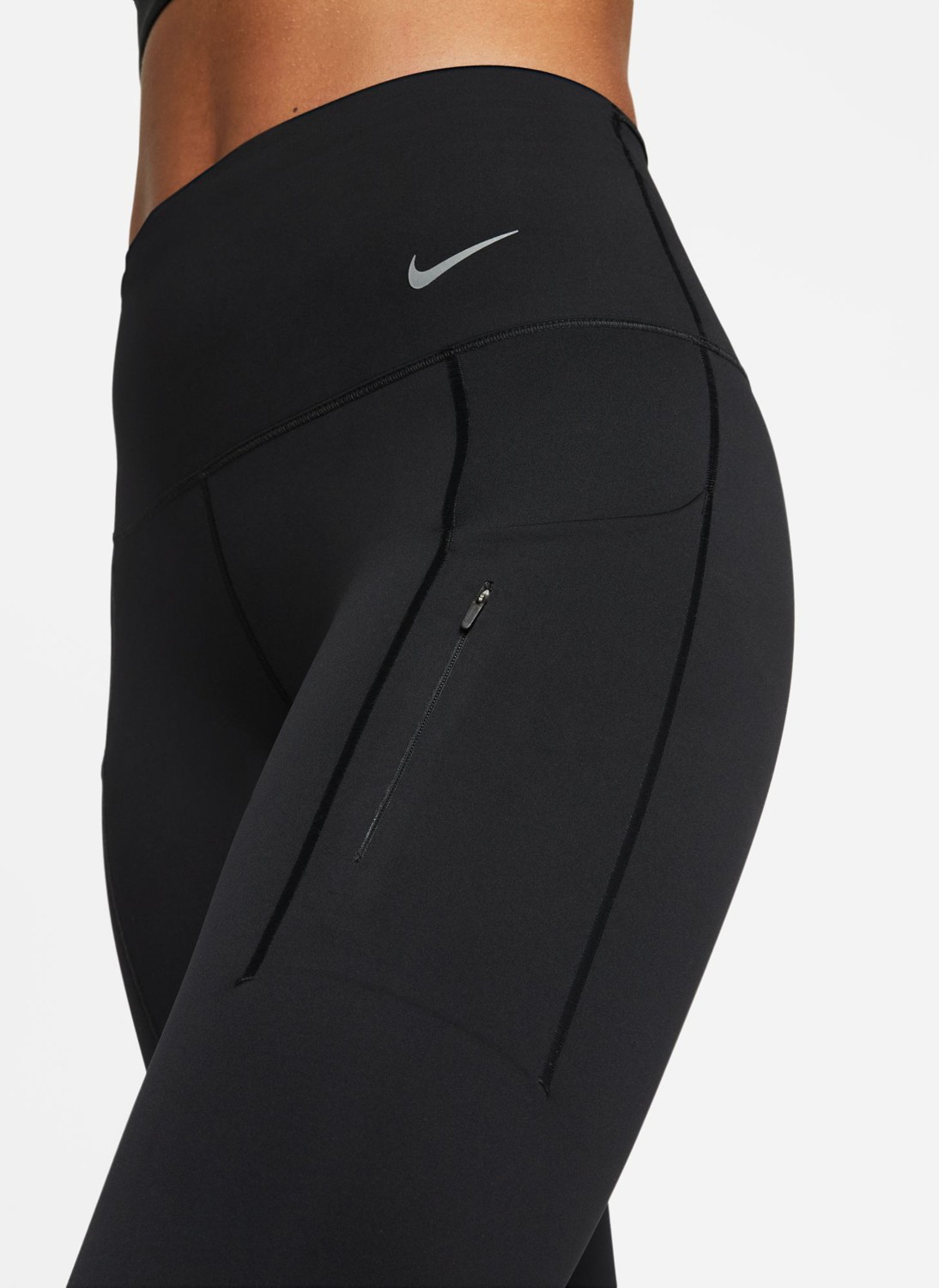 Nike Siyah - Gri - Gümüş Kadın Slim Fit Tayt DQ5668-010 W Nk Df Go Hr Tght görsel 4