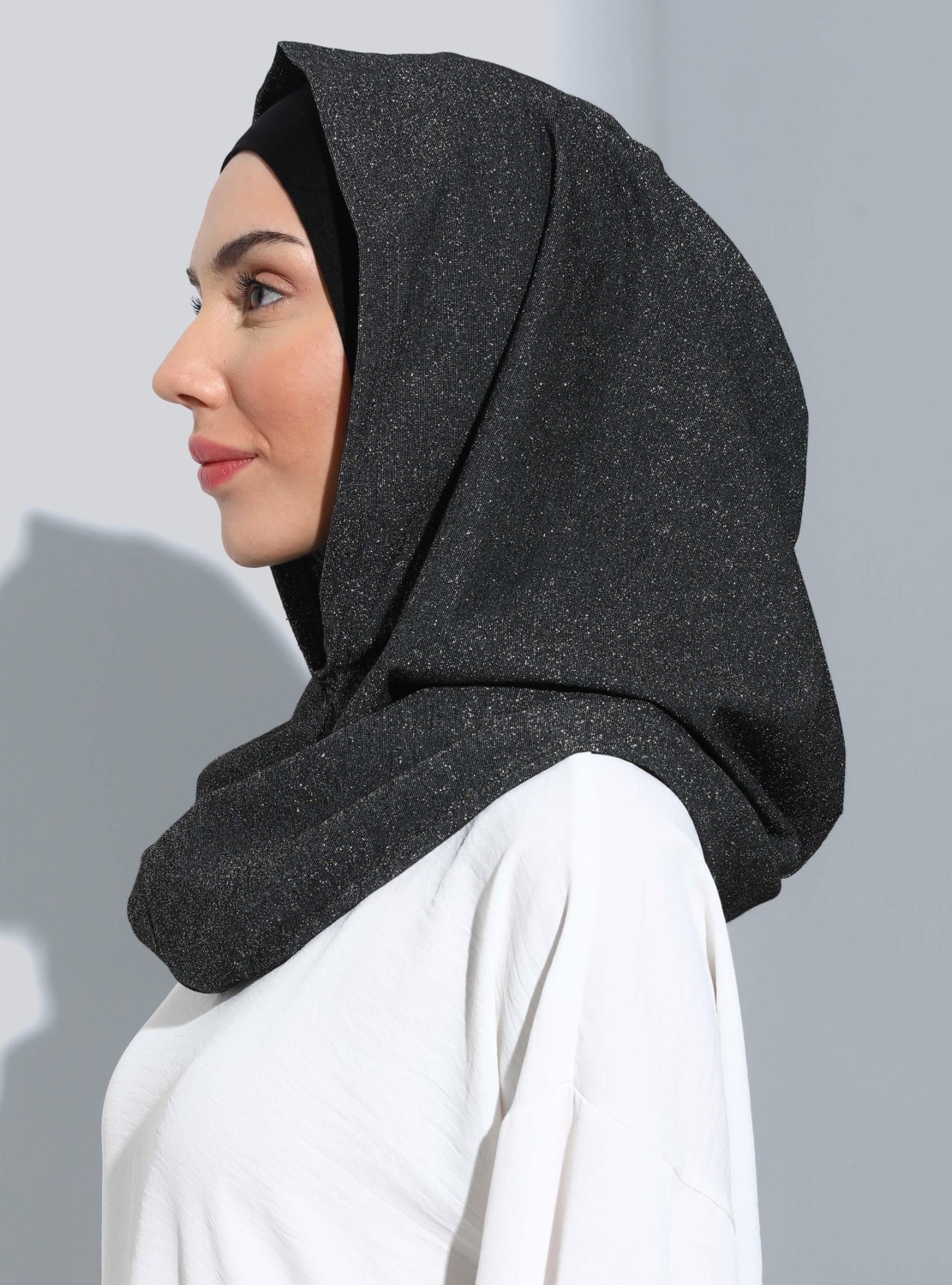 Ecardin Bone Ecardin ST300-SİMLİ Abiye Hijab 01 Siyah - Siyah - görsel 2