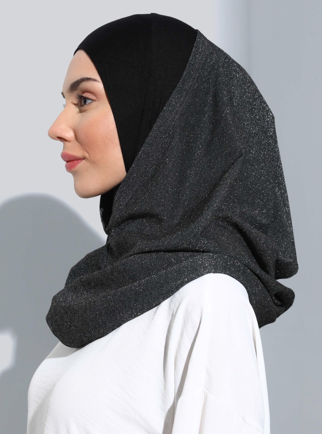 Ecardin Bone Ecardin ST300-SİMLİ Abiye Hijab 01 Siyah - Siyah - görsel 3