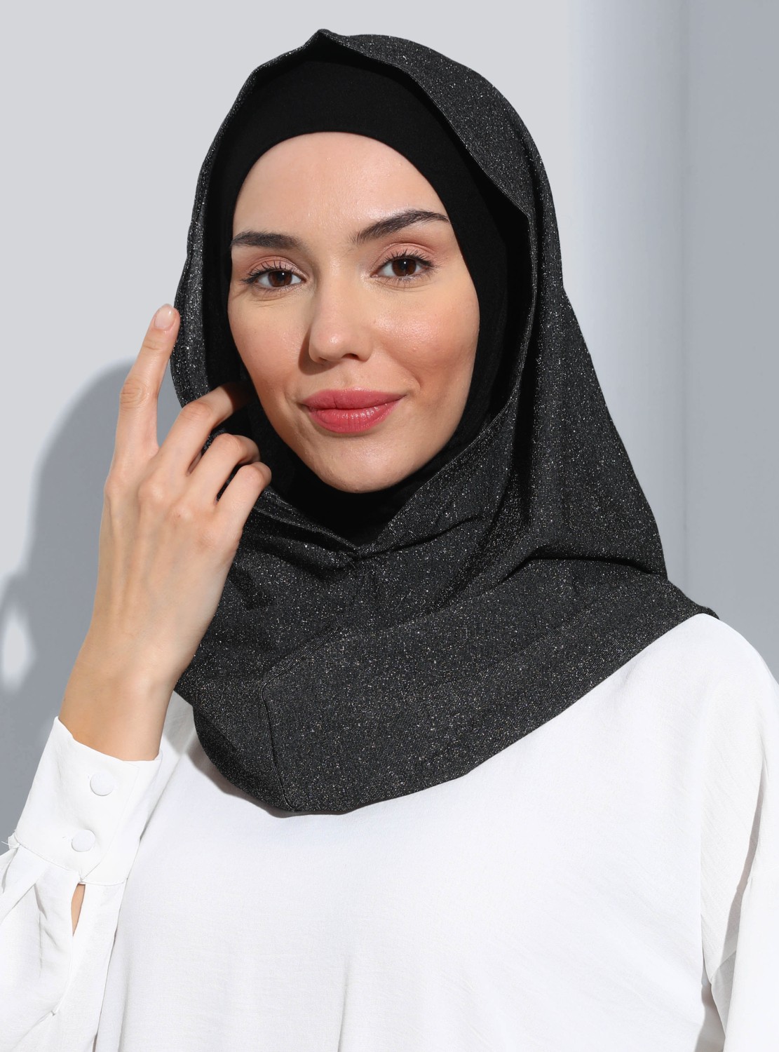 Ecardin Bone Ecardin ST300-SİMLİ Abiye Hijab 01 Siyah - Siyah - görsel 4