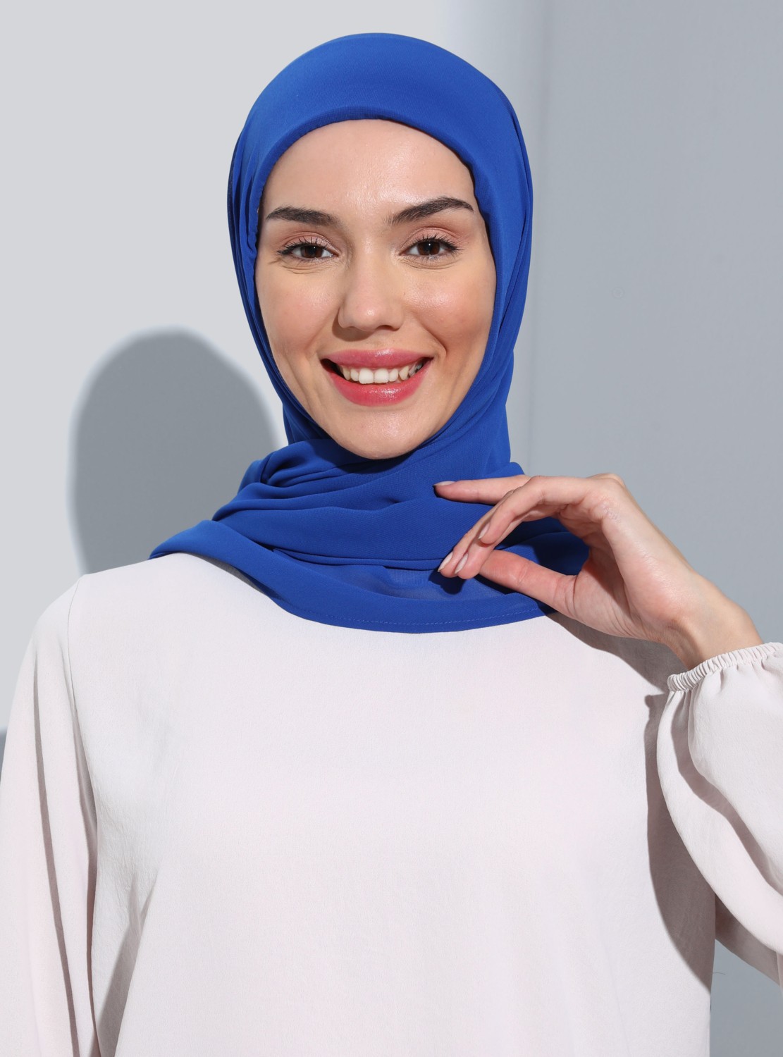 Ecardin Bone Ecardin ST111-HİJABLI Şifon Oval Eşarp 14 Saks - Saks Mavisi -