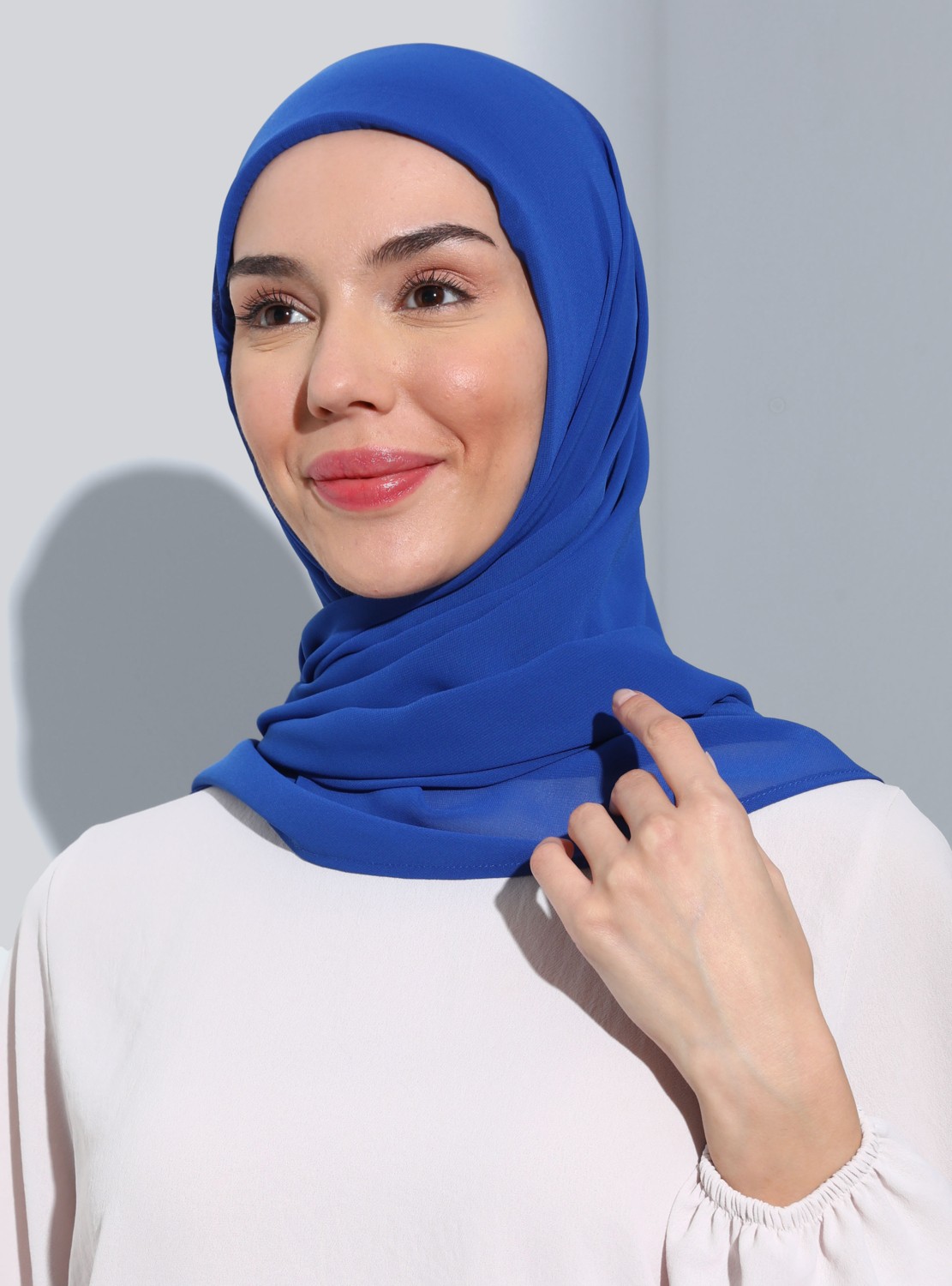 Ecardin Bone Ecardin ST111-HİJABLI Şifon Oval Eşarp 14 Saks - Saks Mavisi - görsel 2
