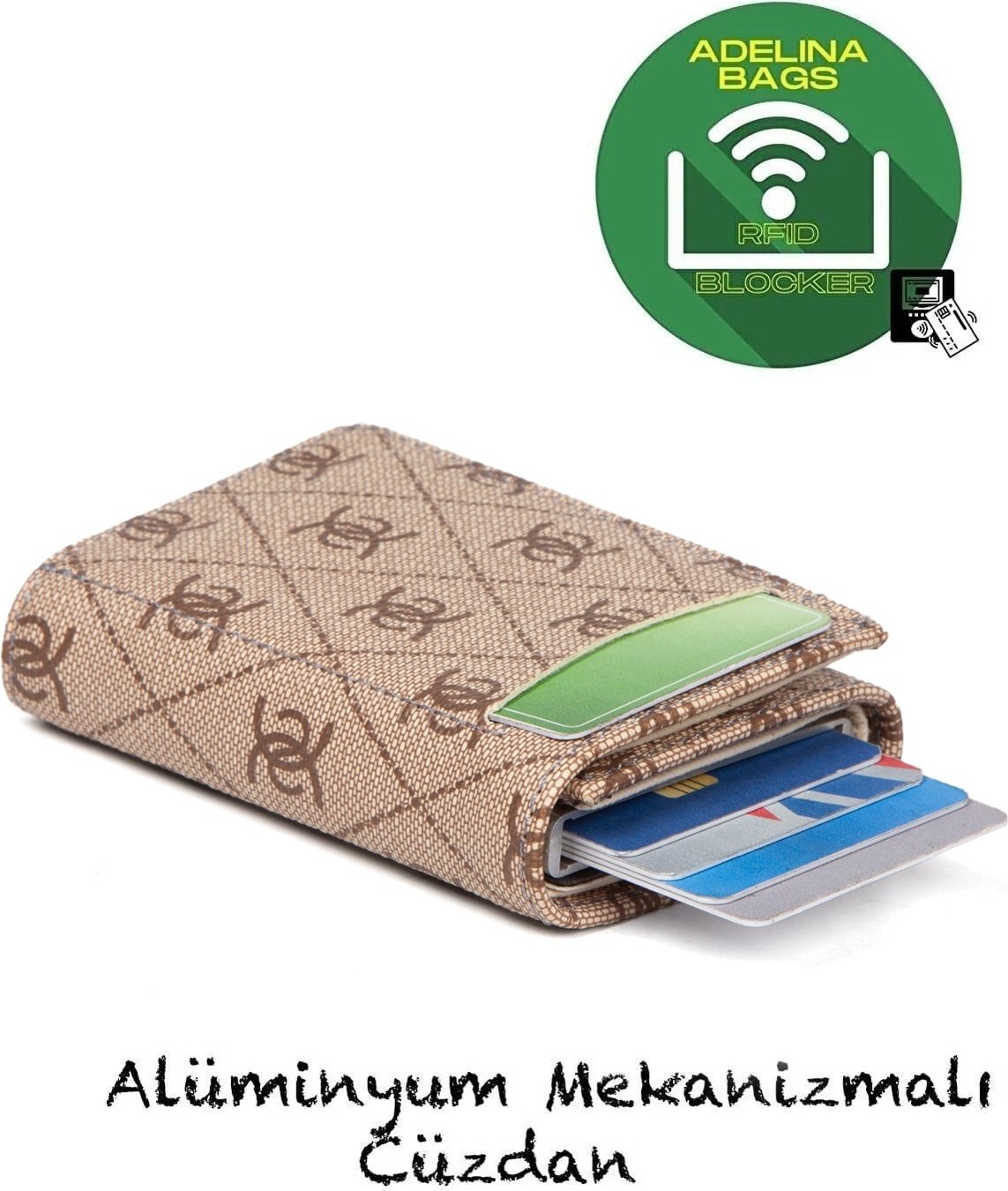 Adelina Bags Şık Tasarımlı Unisex Mekanizmalı Kartlık Cüzdan Bej - Vizon Renk Küçük Boyut görsel 2
