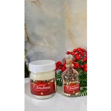 Aura Gift Shop Merry Christmas Etiketli Mum Ve Dekoratif Kibrit Seti, 210ml Vanilya Kokulu Cam Kavanoz Mum, Yılbaşı